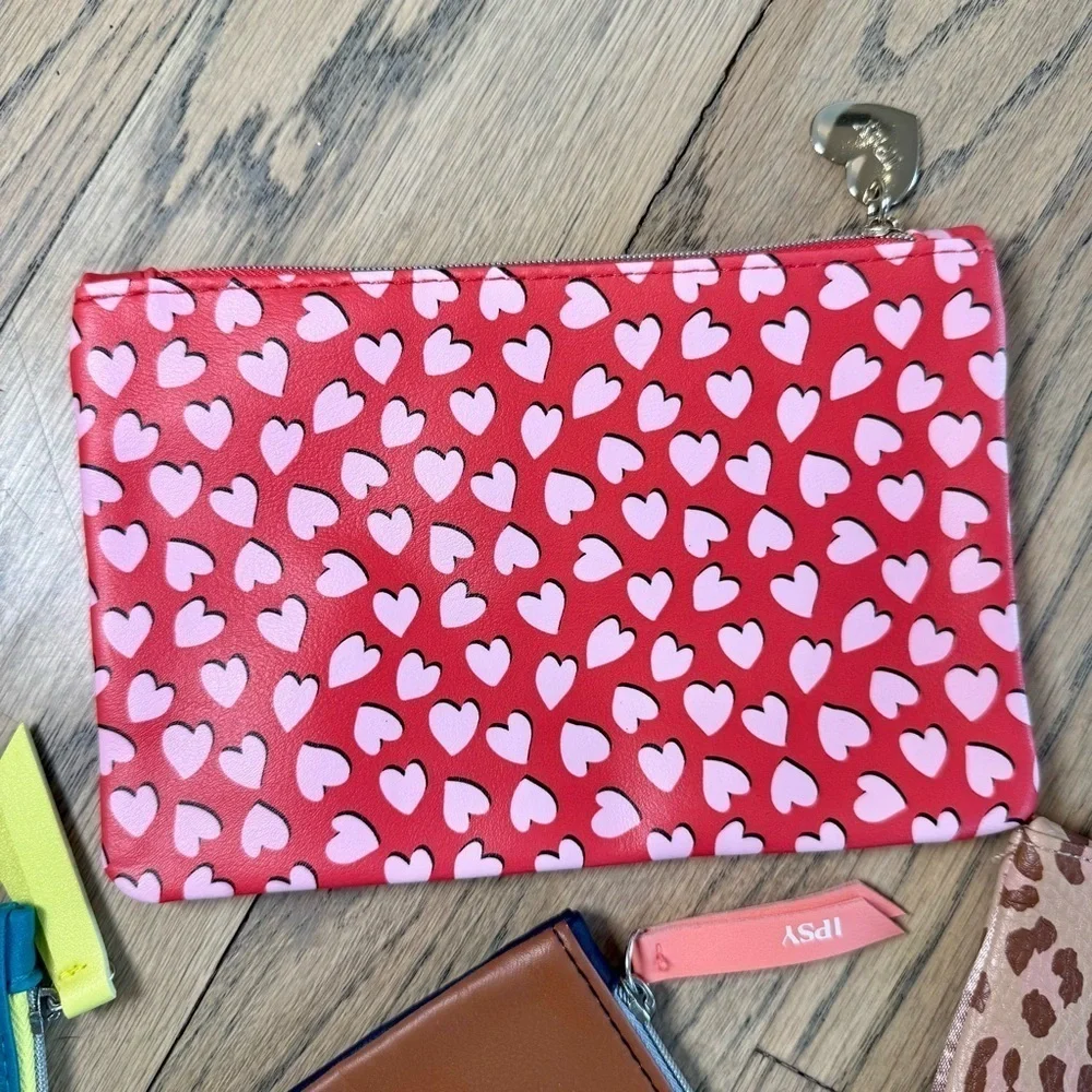IPSY Set of Four Stylish Studded Geometric Hearted Cheetah Pouches Never Used